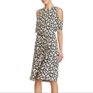 NWT Lauren Ralph Lauren Cold-Shoulder Georgette Midi Dress Navy Cream Size 18